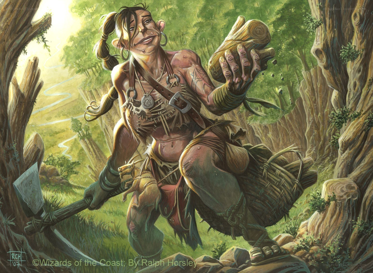 Goblin woodcutter in forest