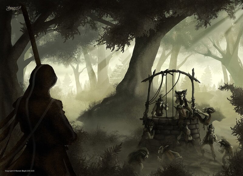 Goblins at a forest well