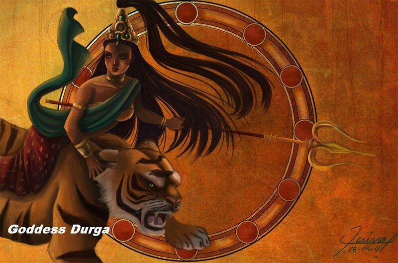 Goddess Durga on Tiger — Orange