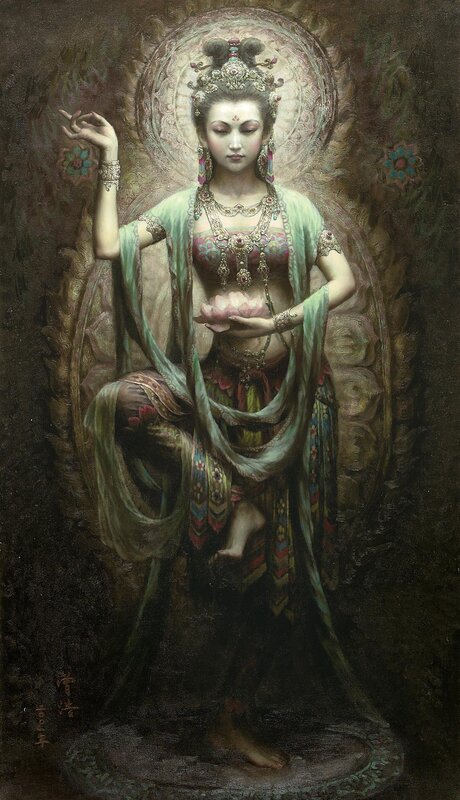 Goddess holding lotus flower