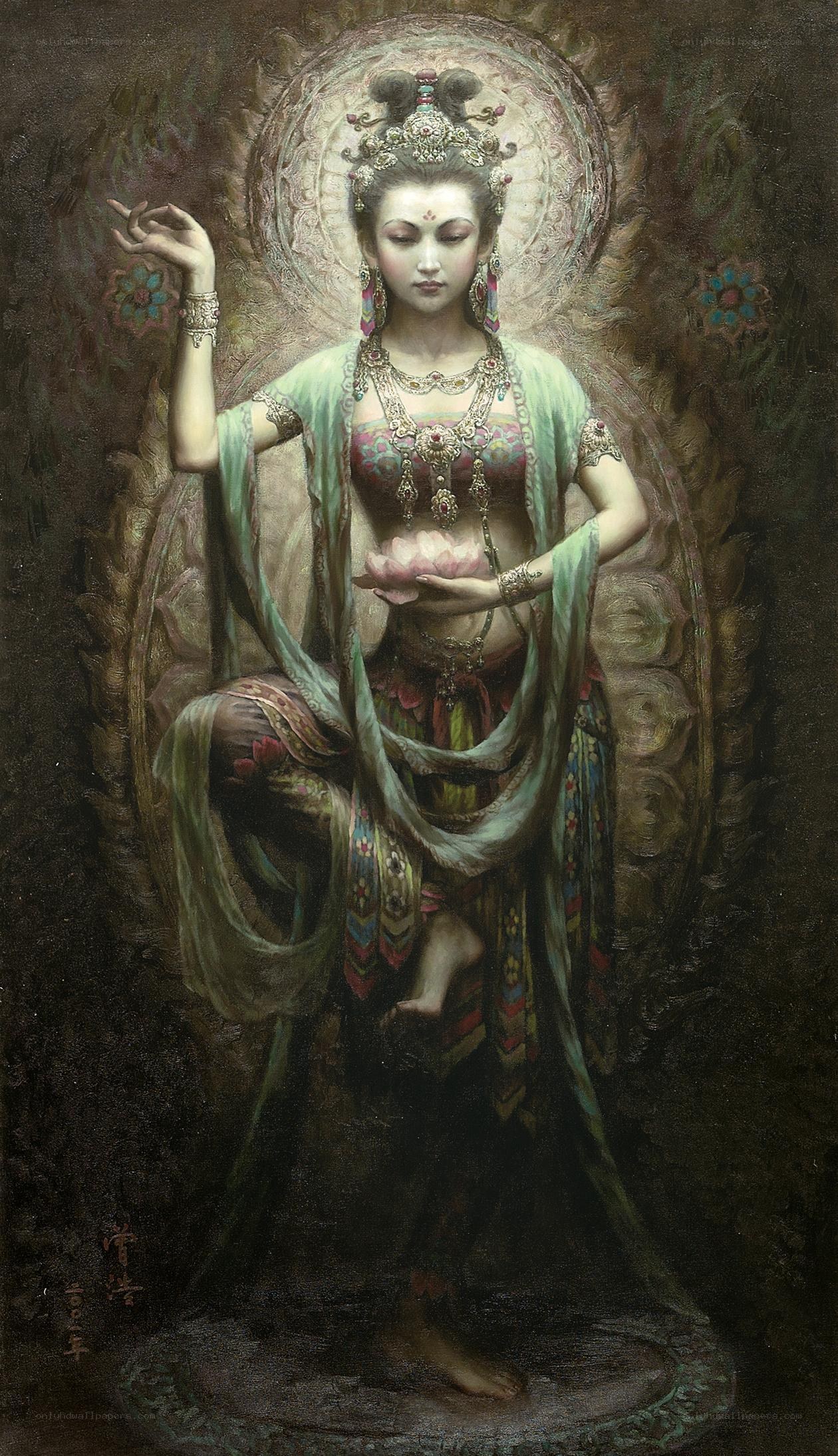 Goddess holding lotus flower