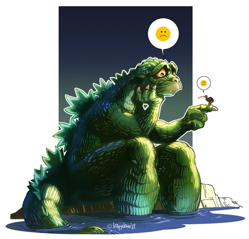 Godzilla and a bird