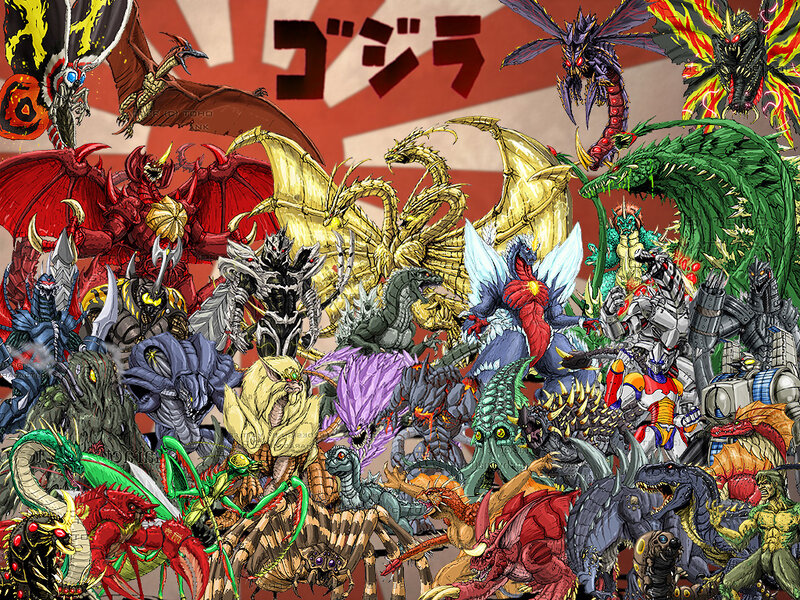 Godzilla and kaiju monster collage