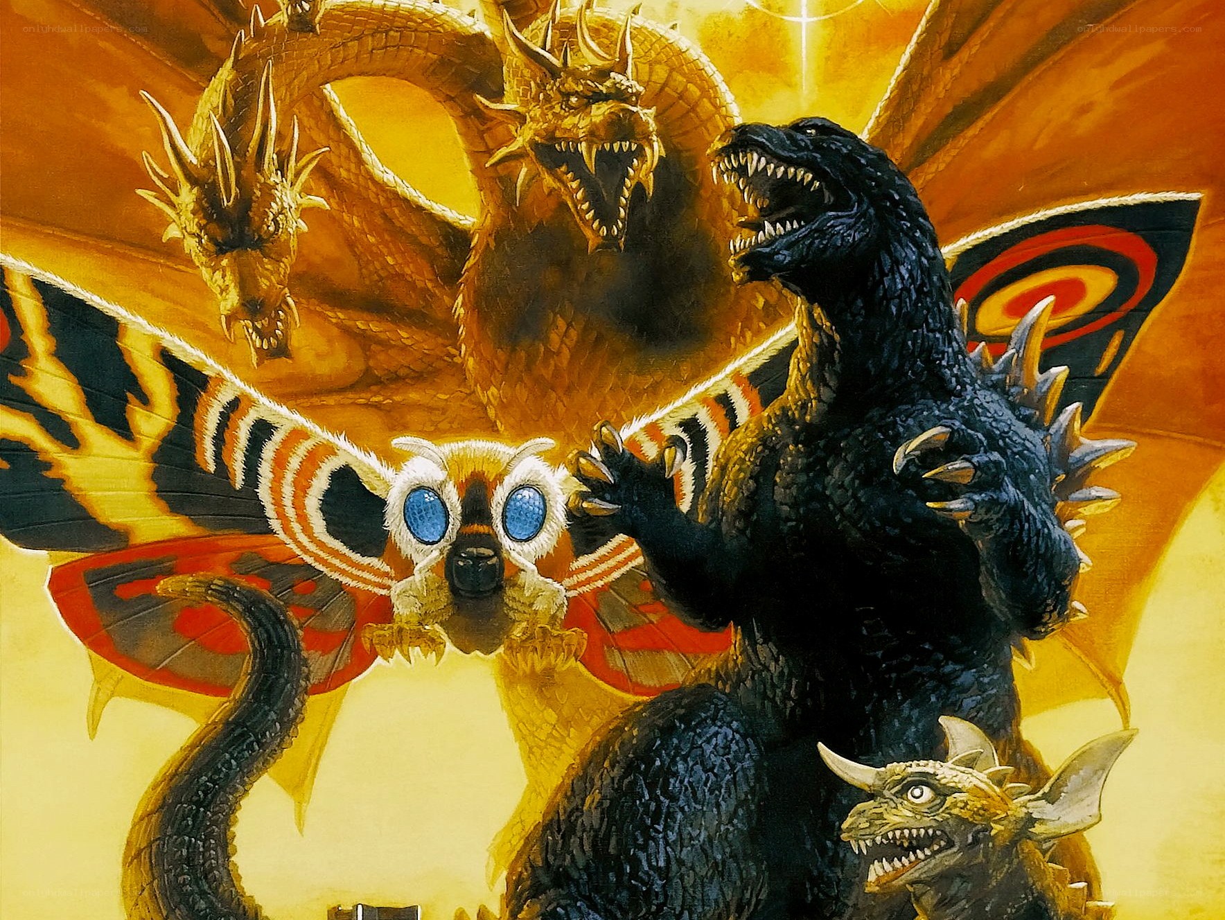 Godzilla and Mothra battle King Ghidorah