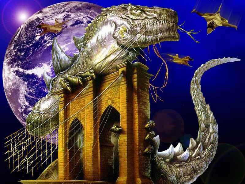 Godzilla attacks Brooklyn Bridge
