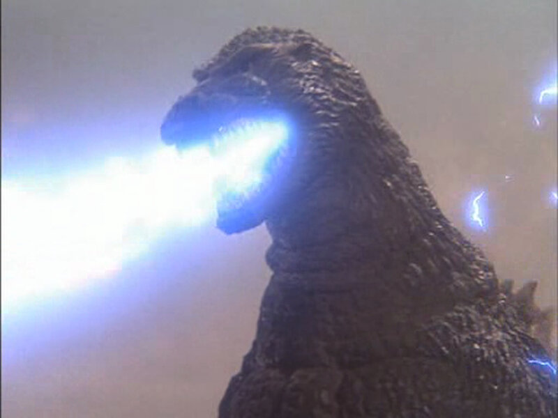 Godzilla breathes atomic breath