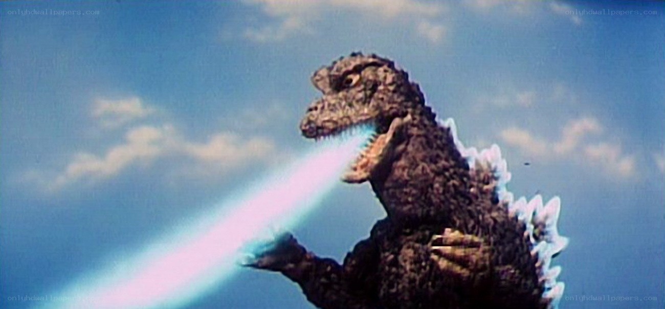 Godzilla breathes atomic ray