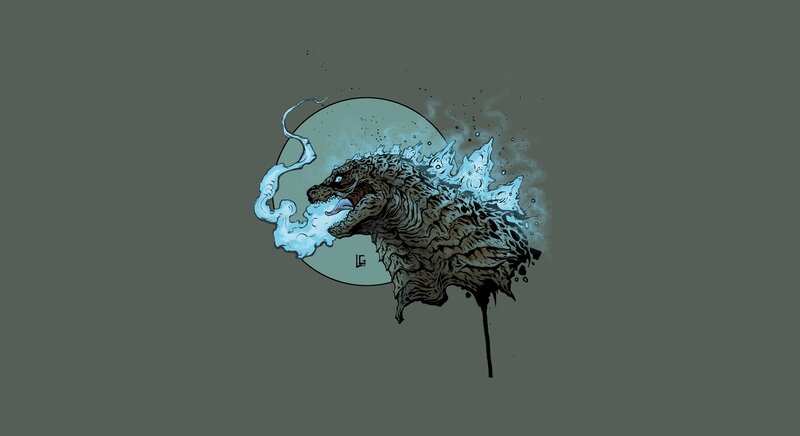 Godzilla Breathing Fire — Gray, Dramatic