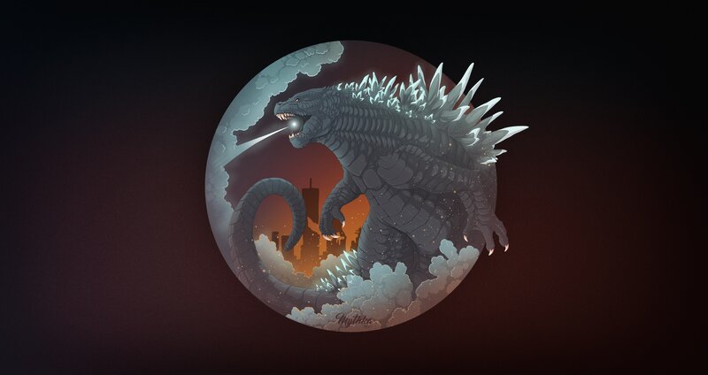 Godzilla Breathing Fire — Gray