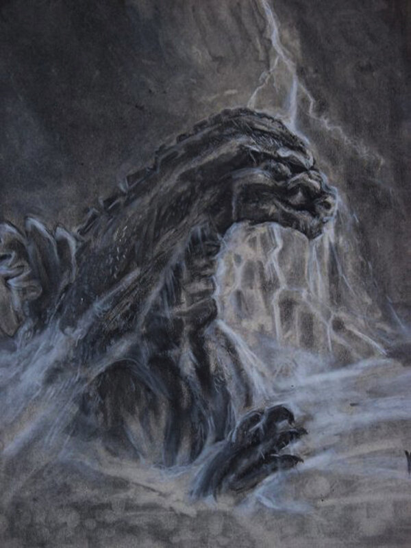 Godzilla emerging from water