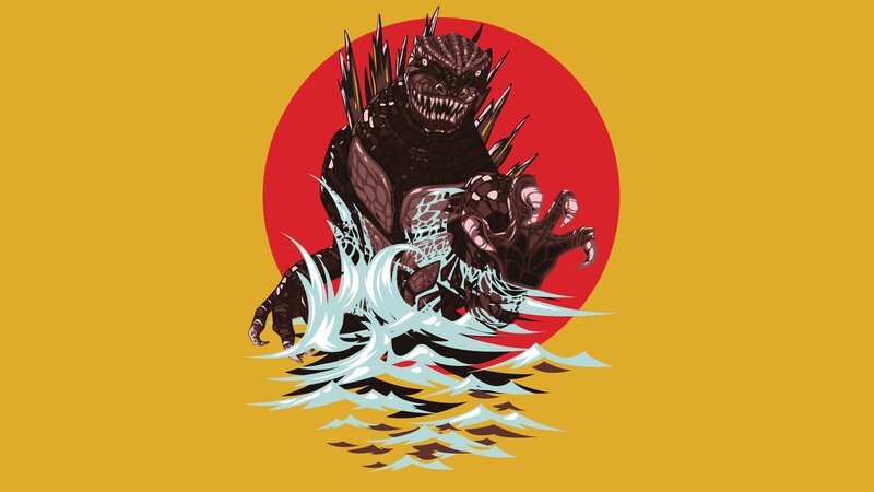 Godzilla Emerging from Water — Yellow
