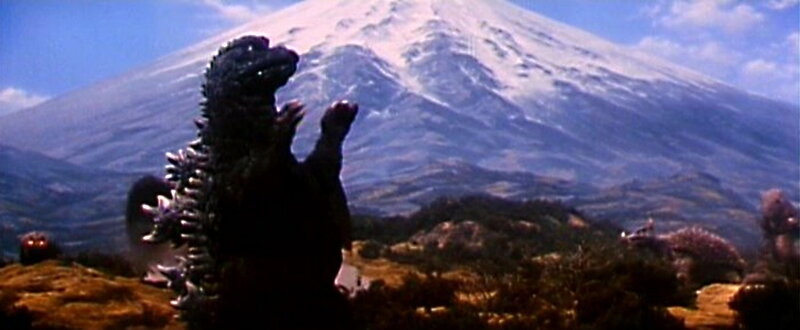 Godzilla in front of Mount Fuji