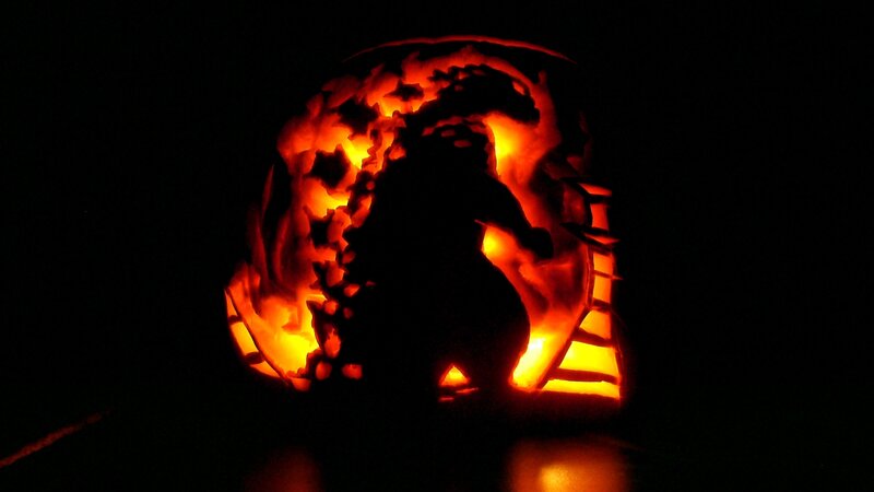 Godzilla pumpkin carving