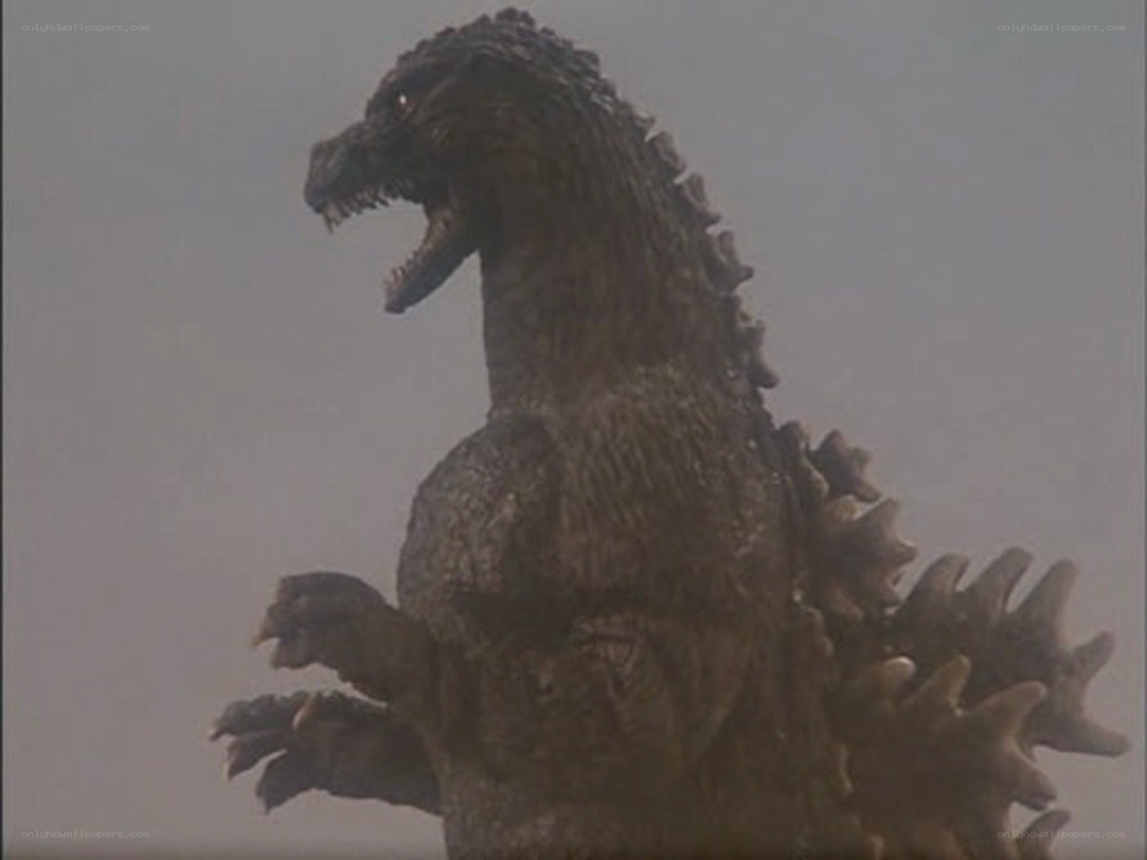 Godzilla roaring in fog