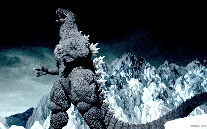 Godzilla roaring in mountains