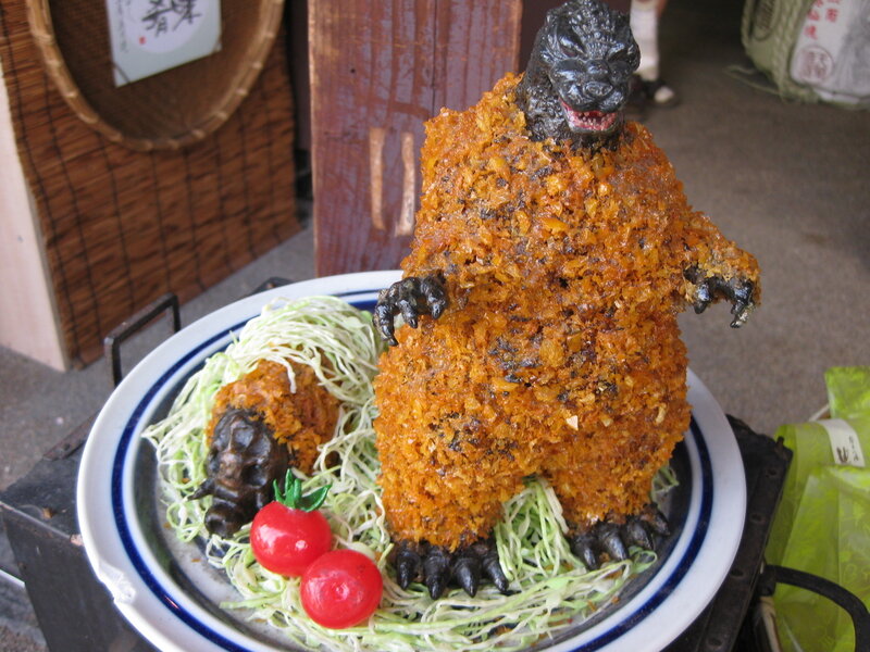 Godzilla-shaped food display