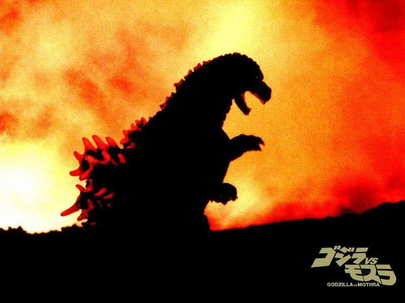 Godzilla silhouette at sunset