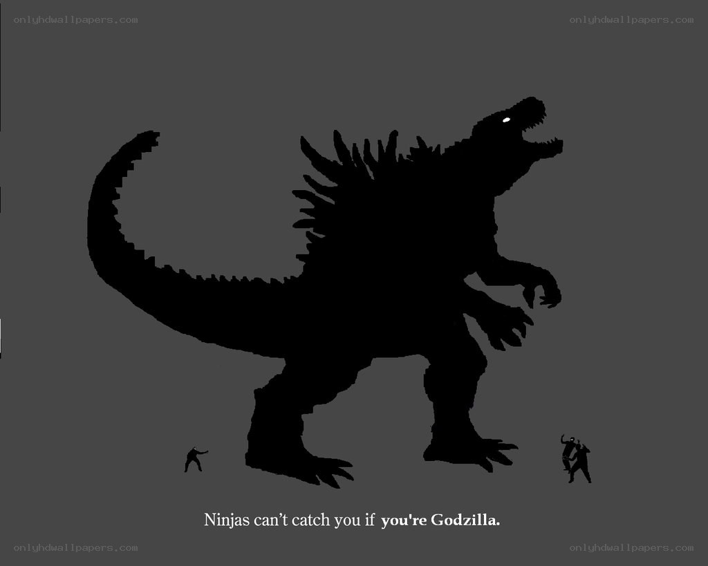 Godzilla silhouettes with ninjas