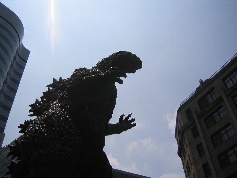 Godzilla statue in city