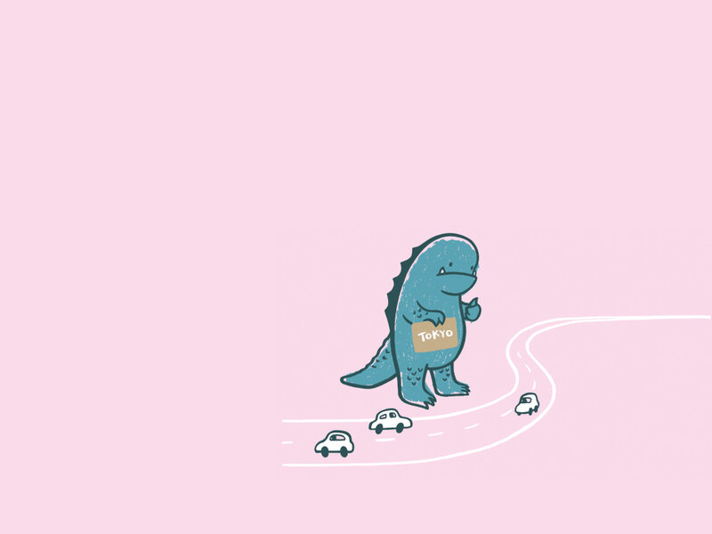 Godzilla walking in Tokyo