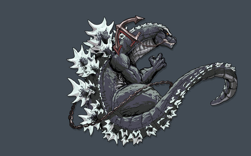 Godzilla with anchor and chains