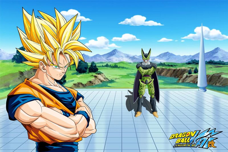 Goku and Cell Facing Off — Blue, Dramatic