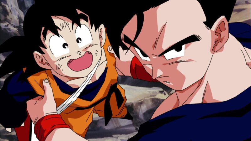 Goku and Gohan in a tense moment
