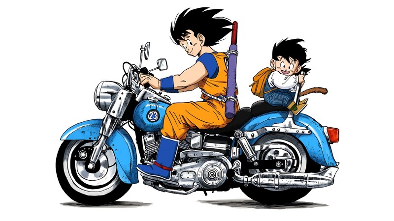 Goku and Gohan on Motorcycle