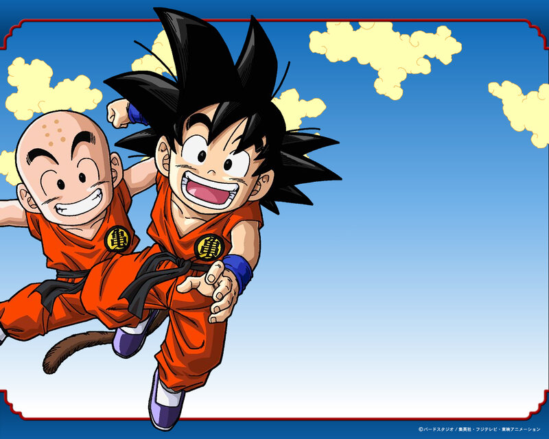 Goku and Krillin flying together