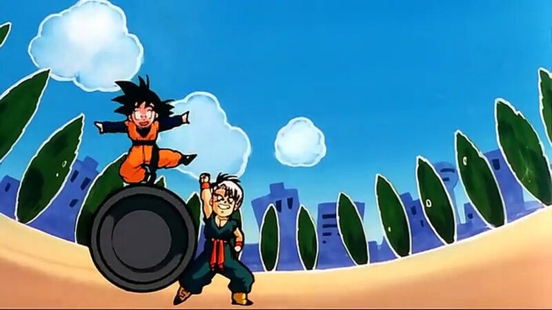 Goku and Krillin on a wheel
