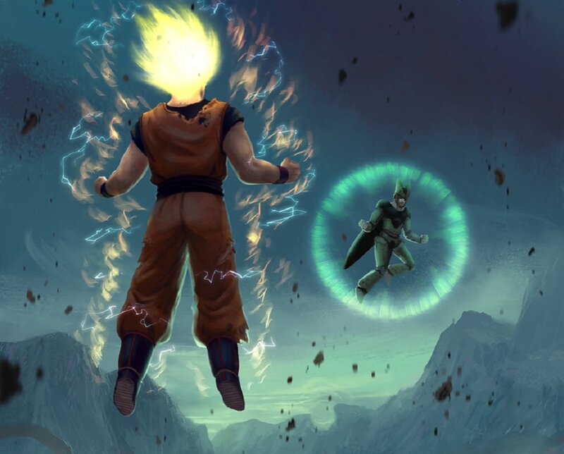 Goku and Piccolo in Battle — Green