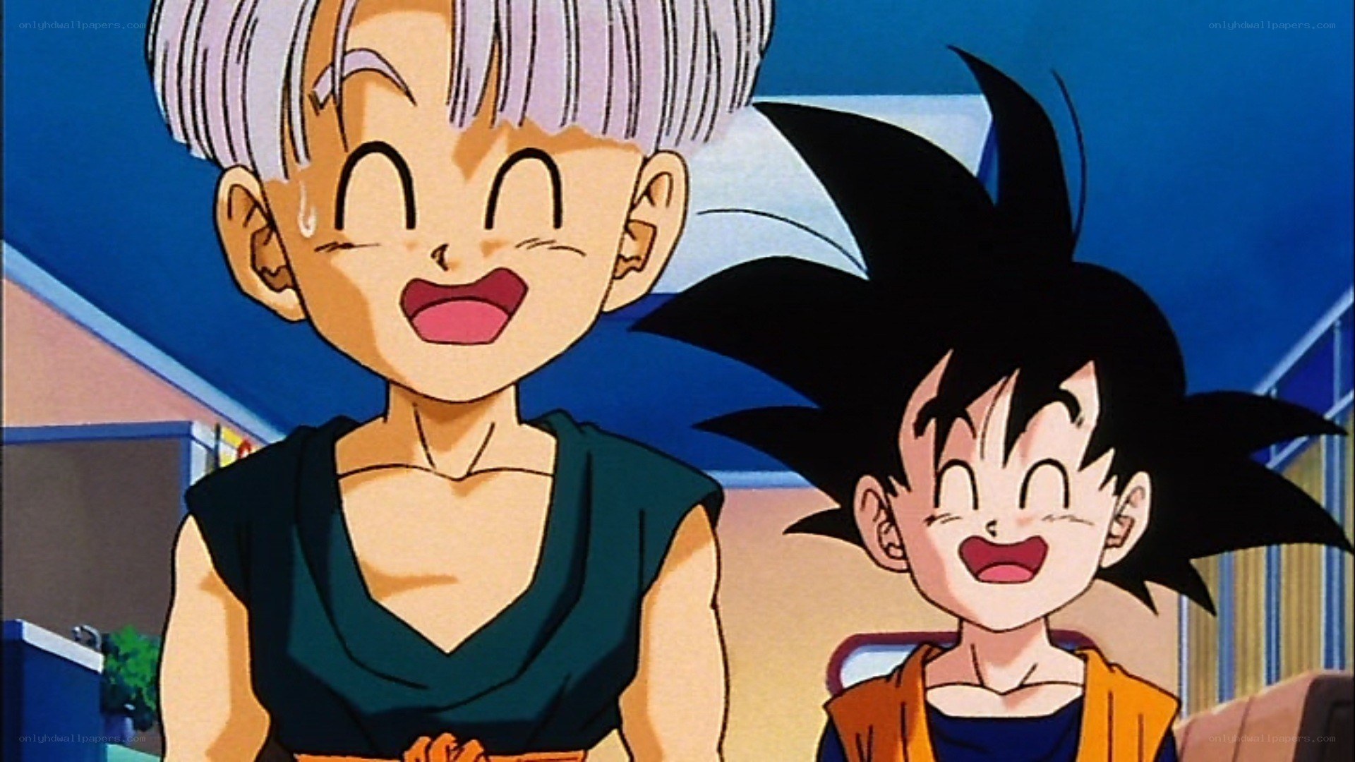Goku and Trunks laughing
