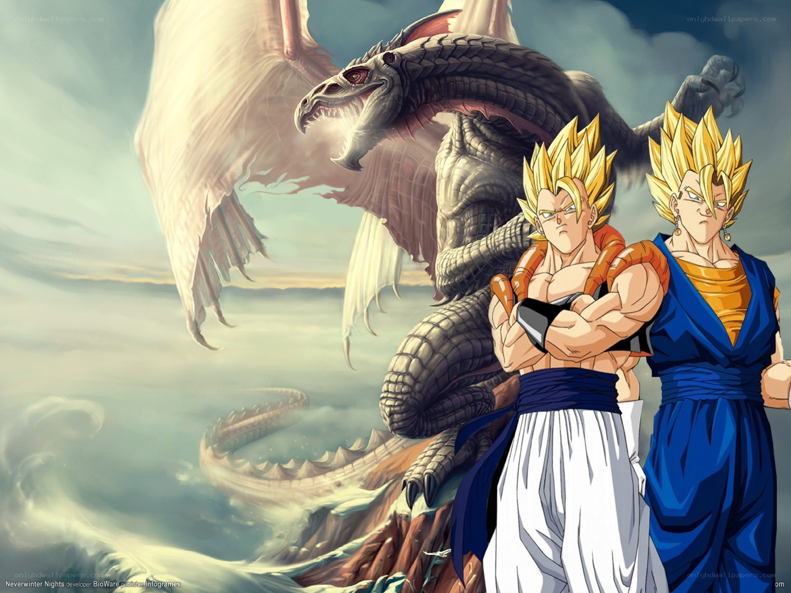 Goku and Vegeta face a dragon