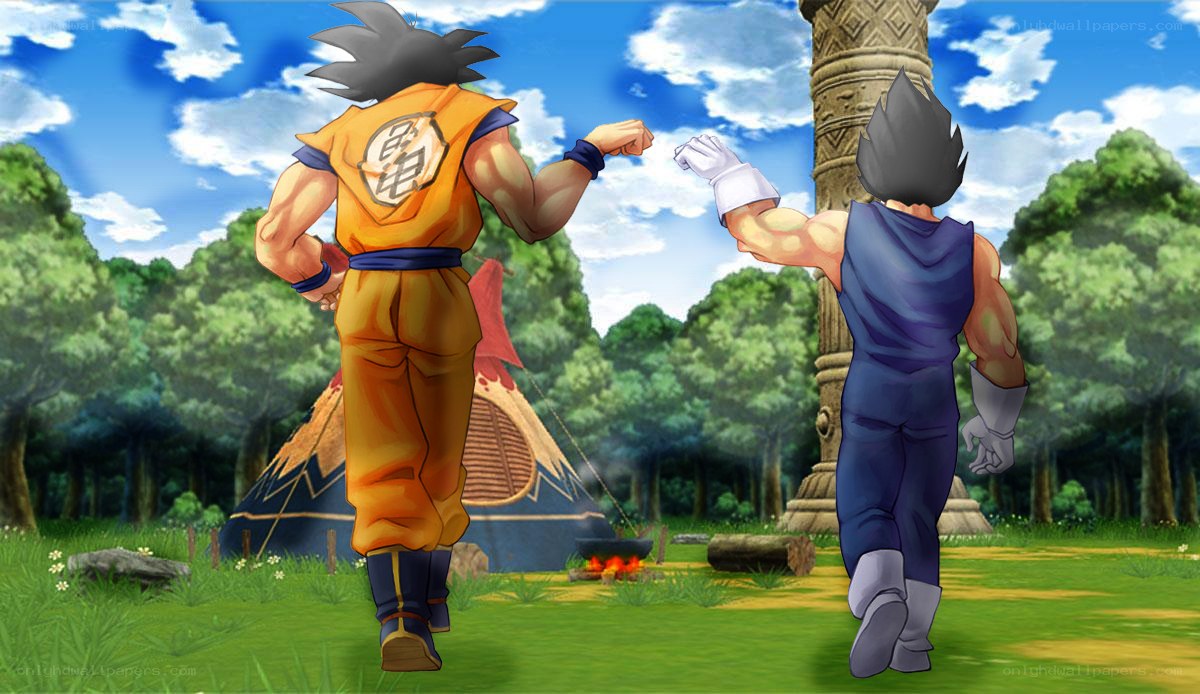 Goku and Vegeta facing off