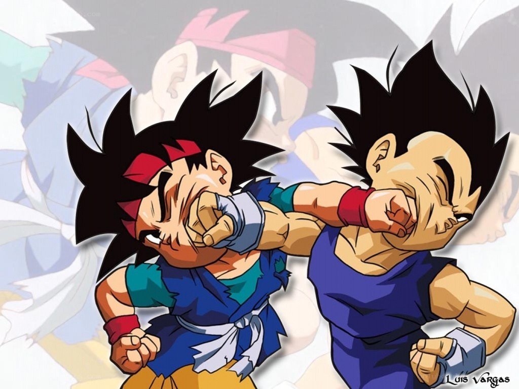 Goku and Vegeta fighting