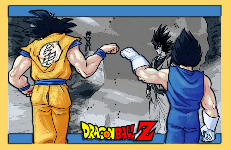 Goku and Vegeta Fighting — Yellow, Dramatic