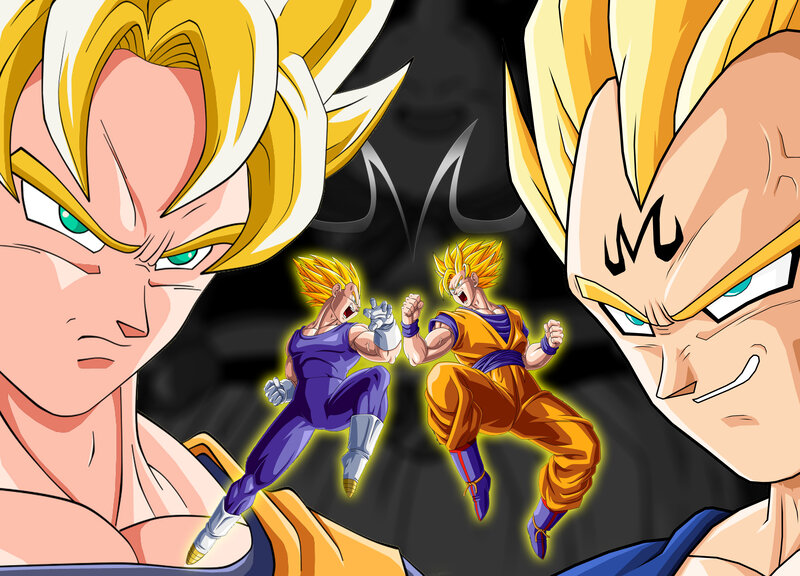 Goku and Vegeta Fighting — Yellow, Intense
