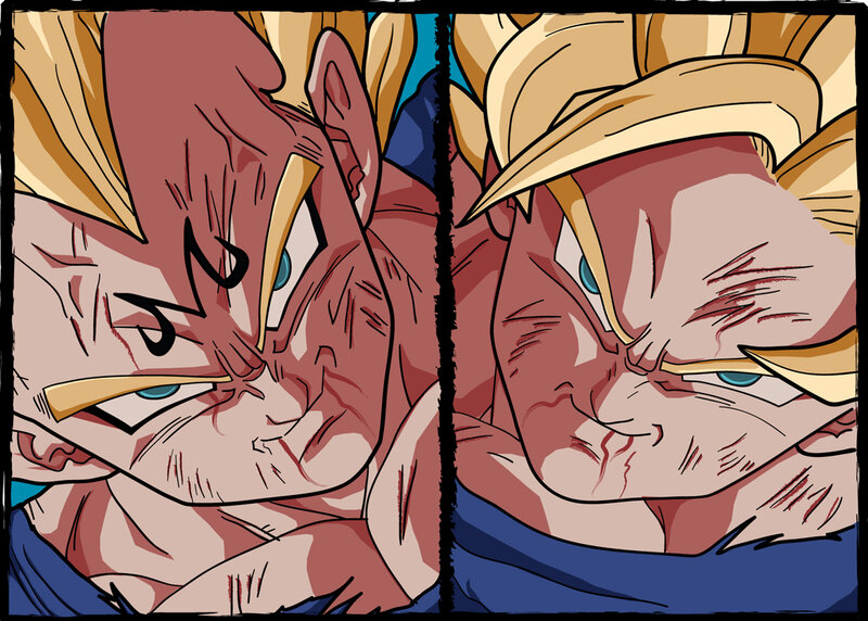 Goku and Vegeta in battle