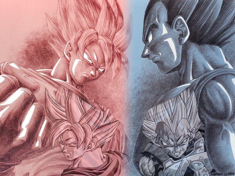 Goku and Vegeta in Battle — Red