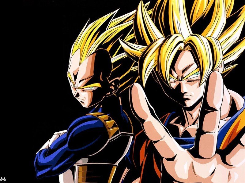 Goku and Vegeta in Super Saiyan forms
