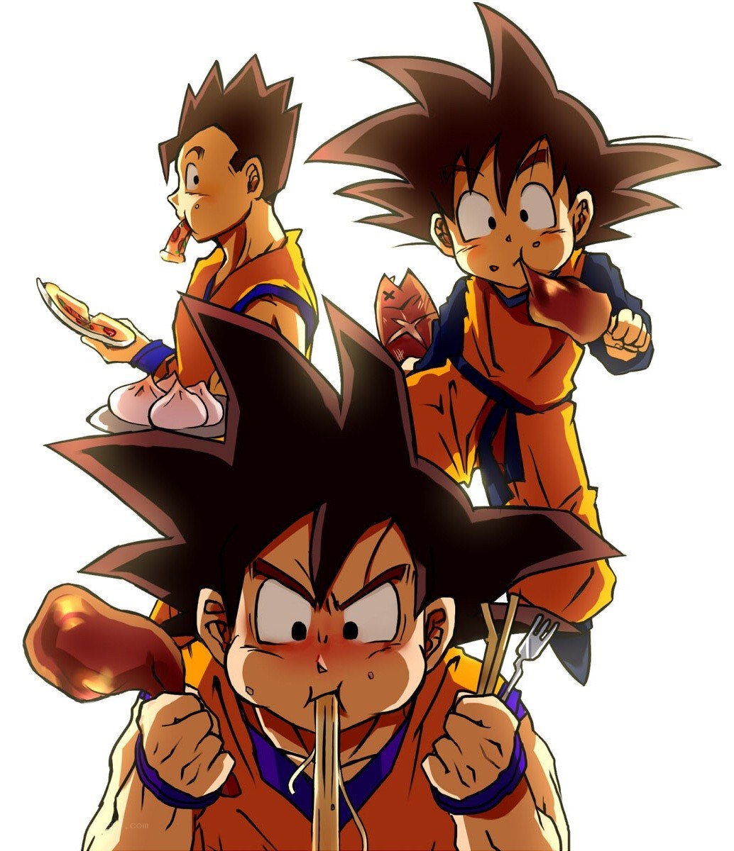 Goku eating noodles
