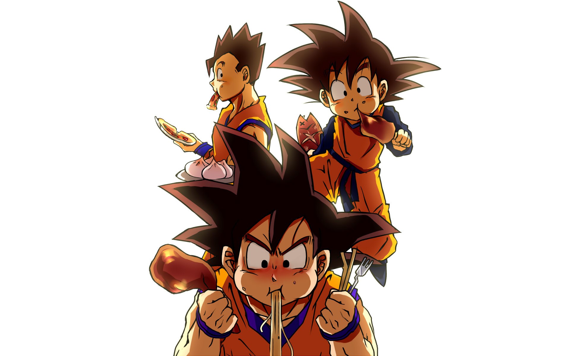 Goku eating noodles