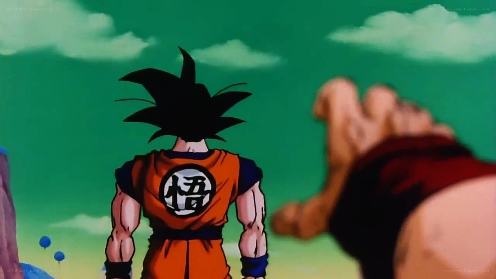 Goku facing an opponent
