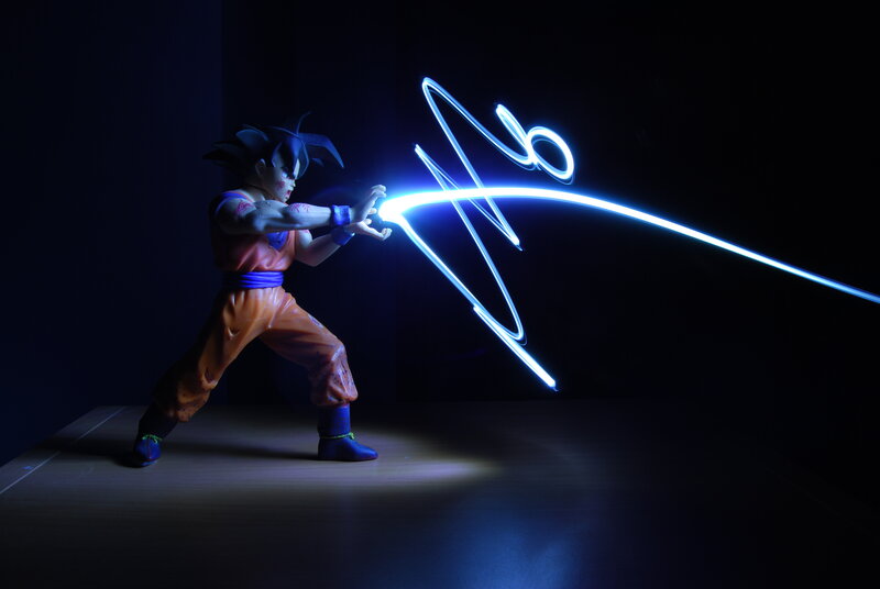 Goku figure with light painting