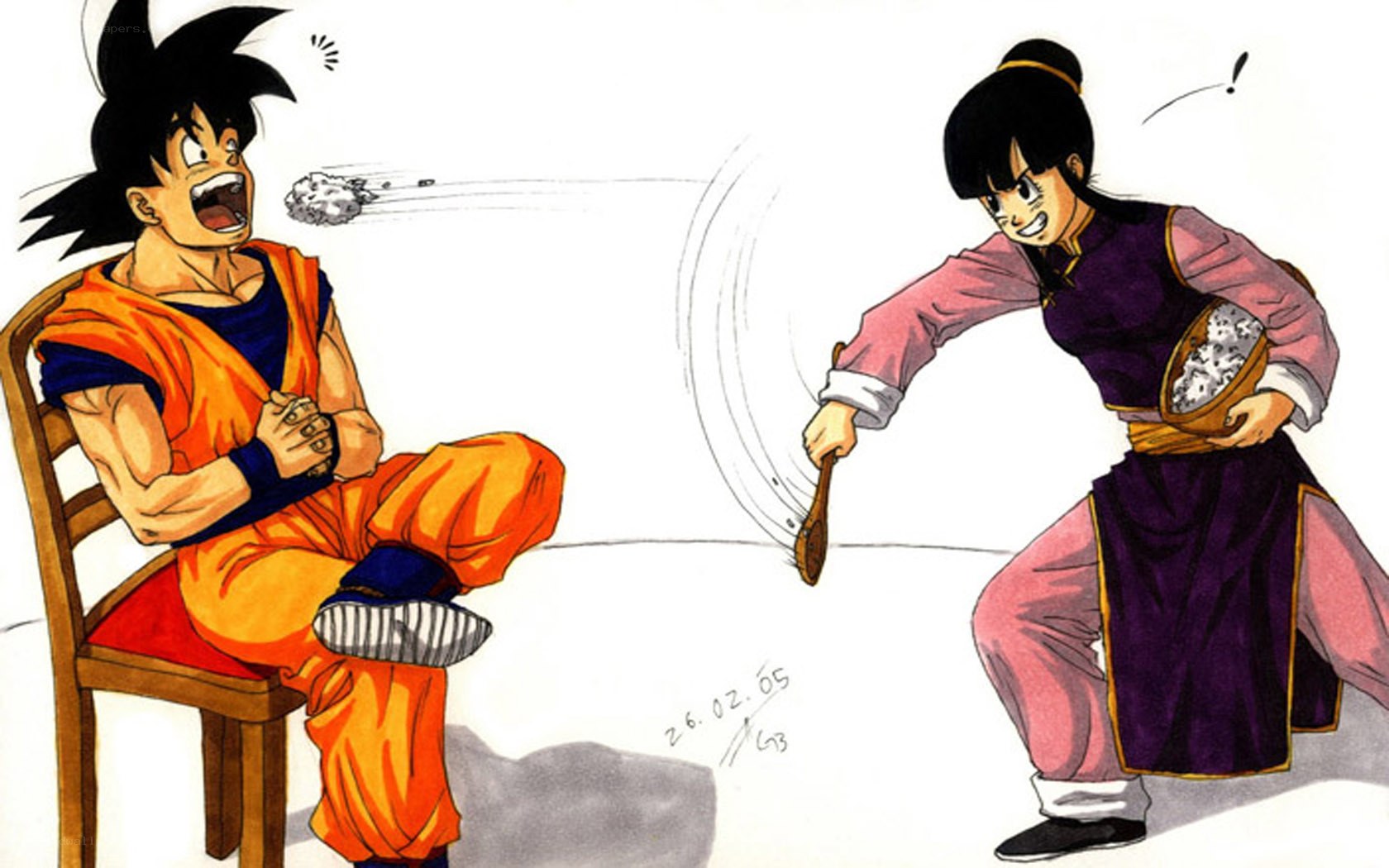 Goku gets hit with rice