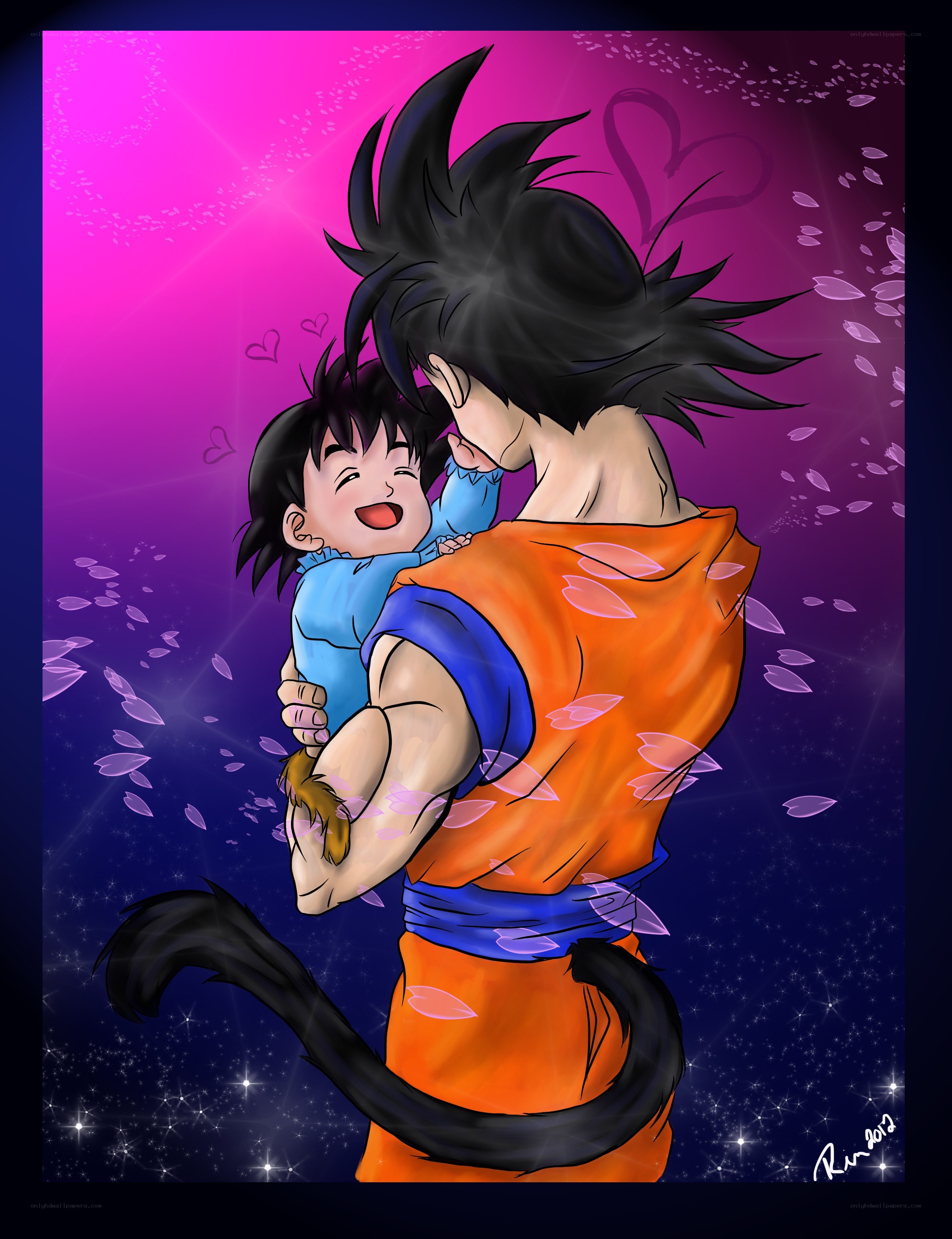 Goku holding baby Gohan