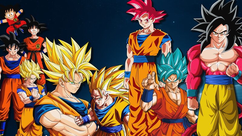 Goku in Multiple Forms — Blue, Dramatic