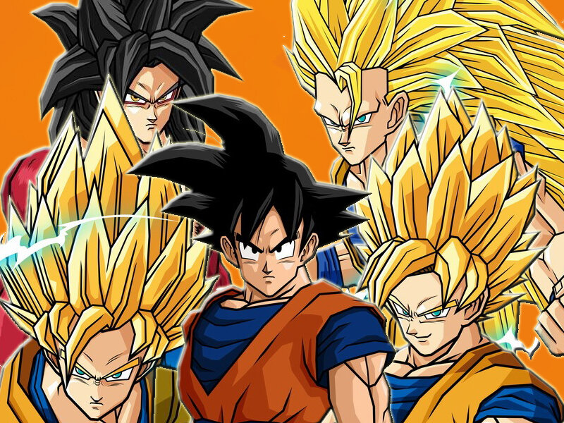 Goku in Multiple Forms — Orange, Dramatic, Anime, Super Saiyan