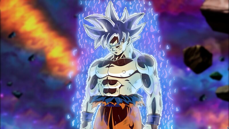 Goku in Super Saiyan Blue Form — Dramatic, Anime, Energy Aura