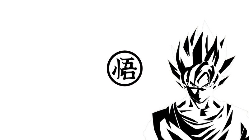 Goku in Super Saiyan Form — Black, Dramatic, Anime, Japanese Kanji